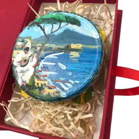 Tamburello da 8 cm con dipinto di Pulcinella in scatola regalo 2