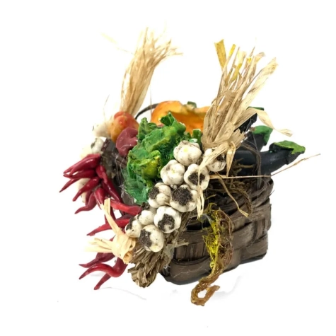 Cesto con verdure, aglio e peperoncino in cera 2