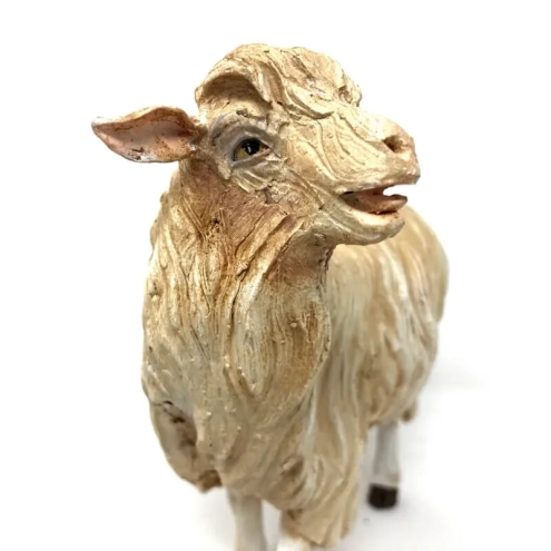 Pecora mentre guarda in terracotta con occhi di vetro