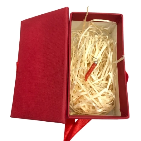 Ciondolo con corno in corallo 4 cm in scatola regalo