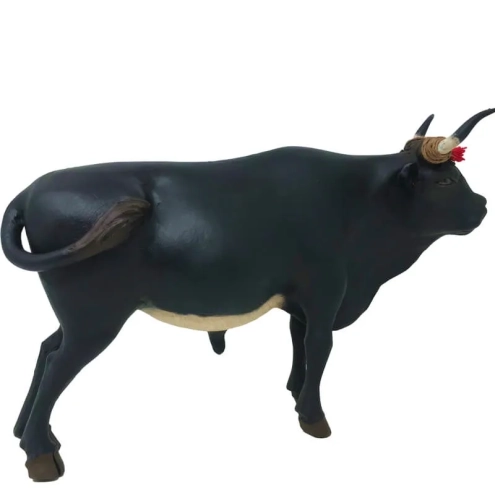 Toro in terracotta con occhi in vetro statuina presepe
