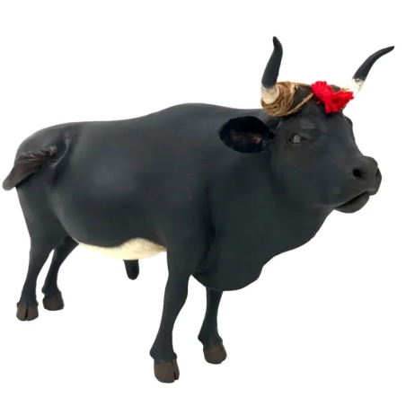 Toro in terracotta con occhi in vetro statuina presepe