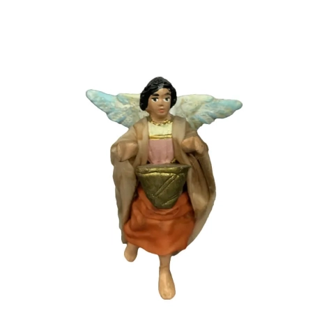 Angelo con tamburo vestito in stoffa 7 cm