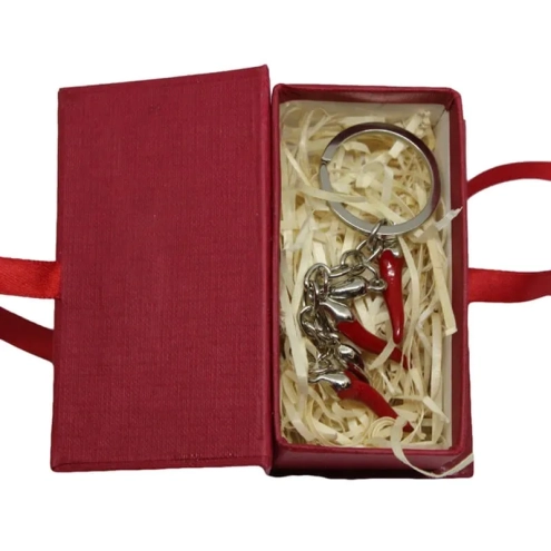 Portachiavi con corni in metallo 6 cm con scatola regalo