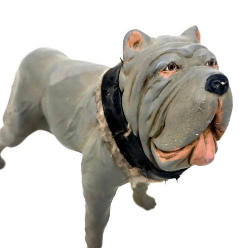 Cane in terracotta con occhi in vetro per presepe napoletano