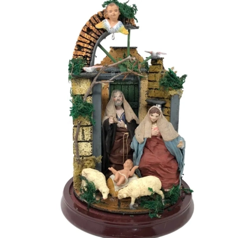 Campana da 26 cm con natività da 12 cm vestita in stoffa 2