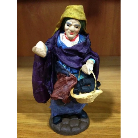 Fruttivendola statua presepe vestito in stoffa 10cm|Pastori napoletani