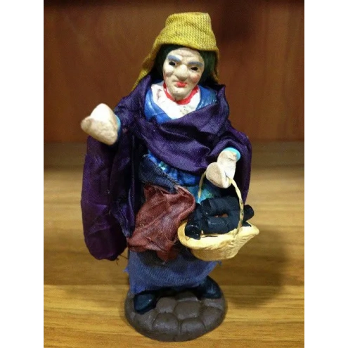 Fruttivendola statua presepe vestito in stoffa 10cm|Pastori napoletani