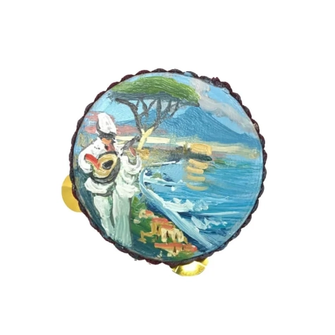 Tamburello con dipinto di Pulcinella 4.5 cm
