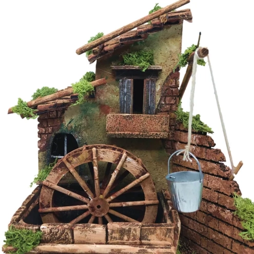 Mulino ad acqua in sughero con luce 27 cm