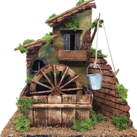 Mulino ad acqua in sughero con luce 27 cm