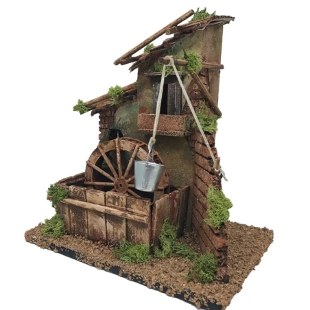 Mulino ad acqua in sughero con luce 27 cm
