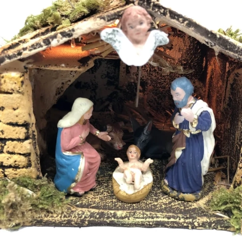 Capanna presepe con luce e natività da 7 cm 2