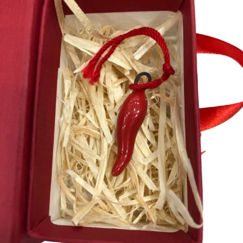 Corno in ceramica 3 cm con scatola regalo 2