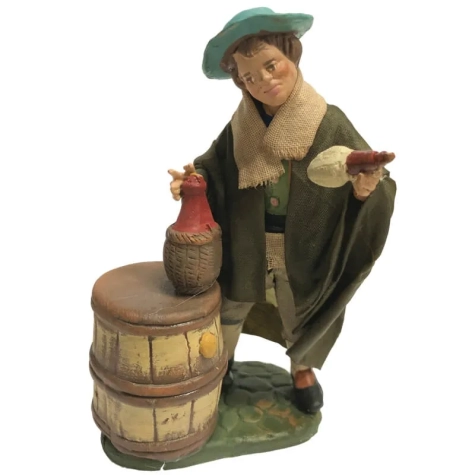 Ubriacone in terracotta con vestiti di stoffa 12 cm