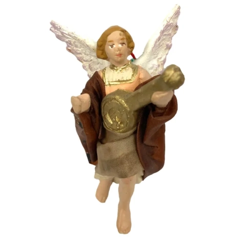 Angelo con mandolino vestito in stoffa 7 cm