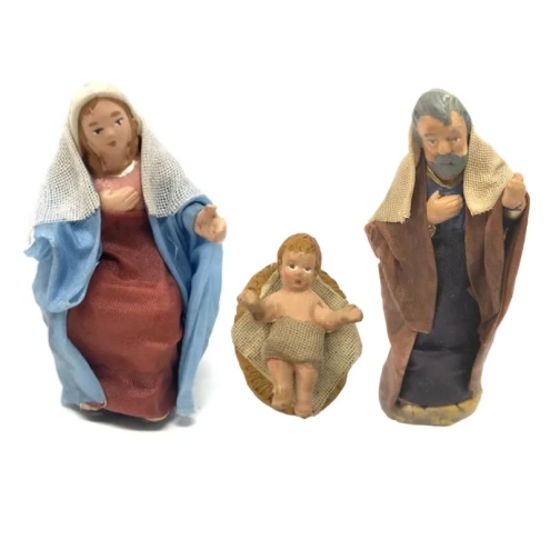 Sacra famiglia vestita in stoffa 7 cm